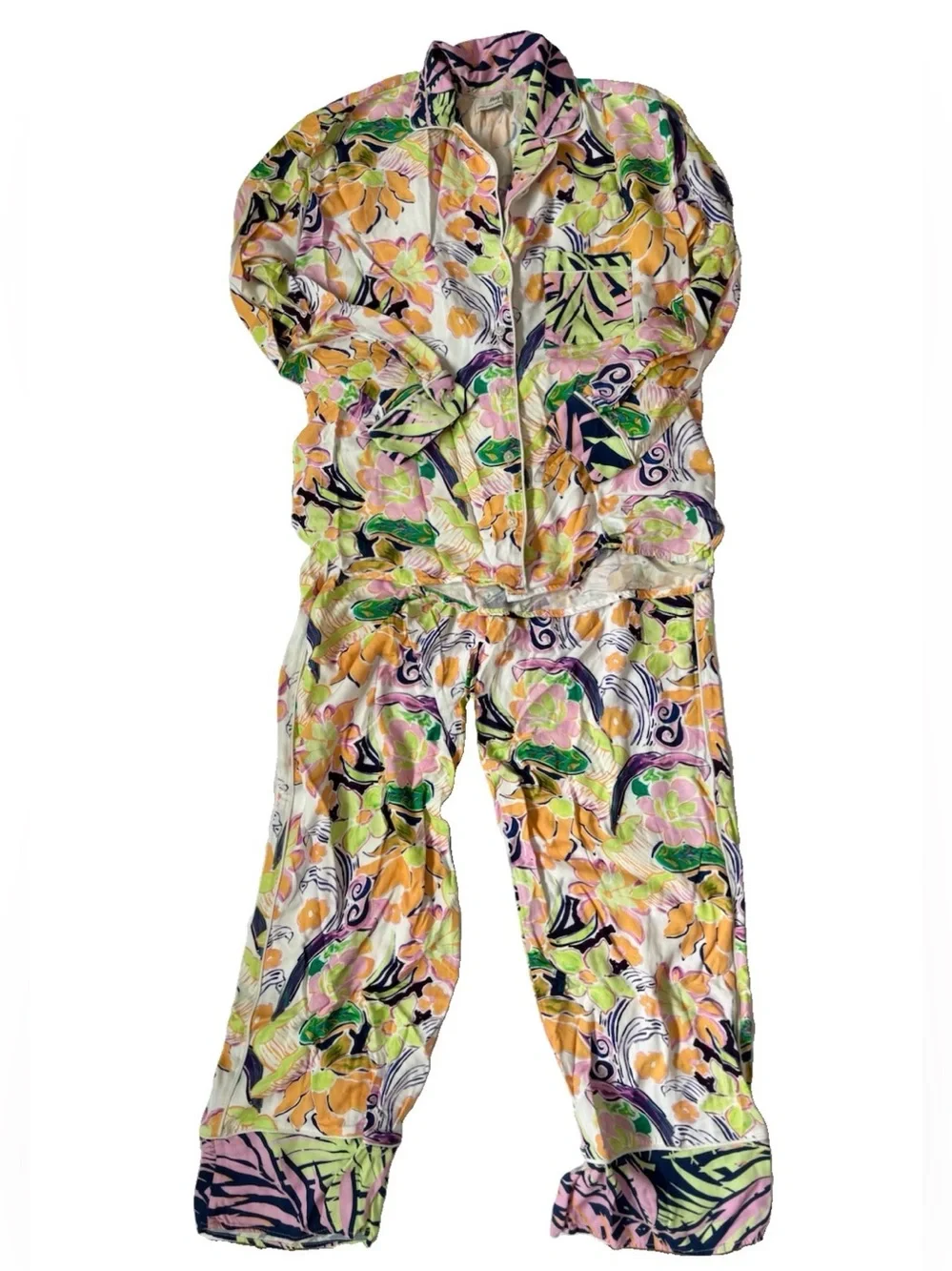 Maaji Women's Tropical Floral Pajama Set Multicolor Button Shirt & Pants Small